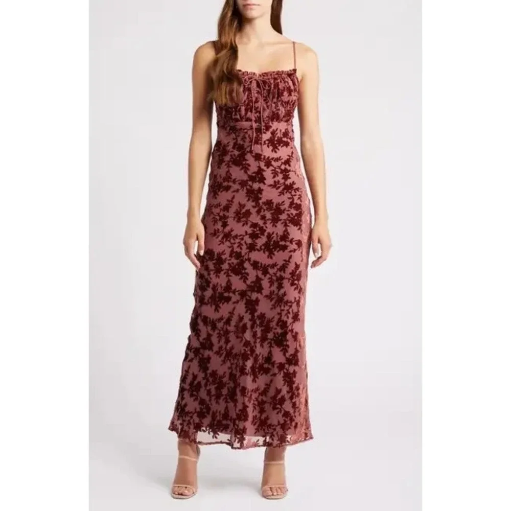 Rare London Velvet Burnout Maxi Dress Tie Front Bodycon Evening Gown 4 New - Picture 3 of 16